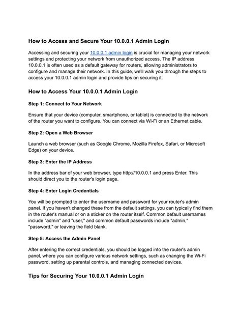 How to Access and Secure Your 10.0.0.1 Admin Login .